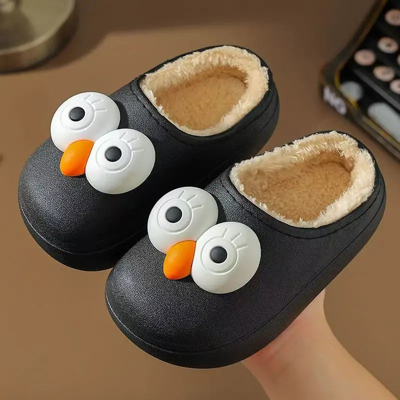 Kids 3D Big Eyes Animal Print Plush Slippers | Cozy Winter Shoes