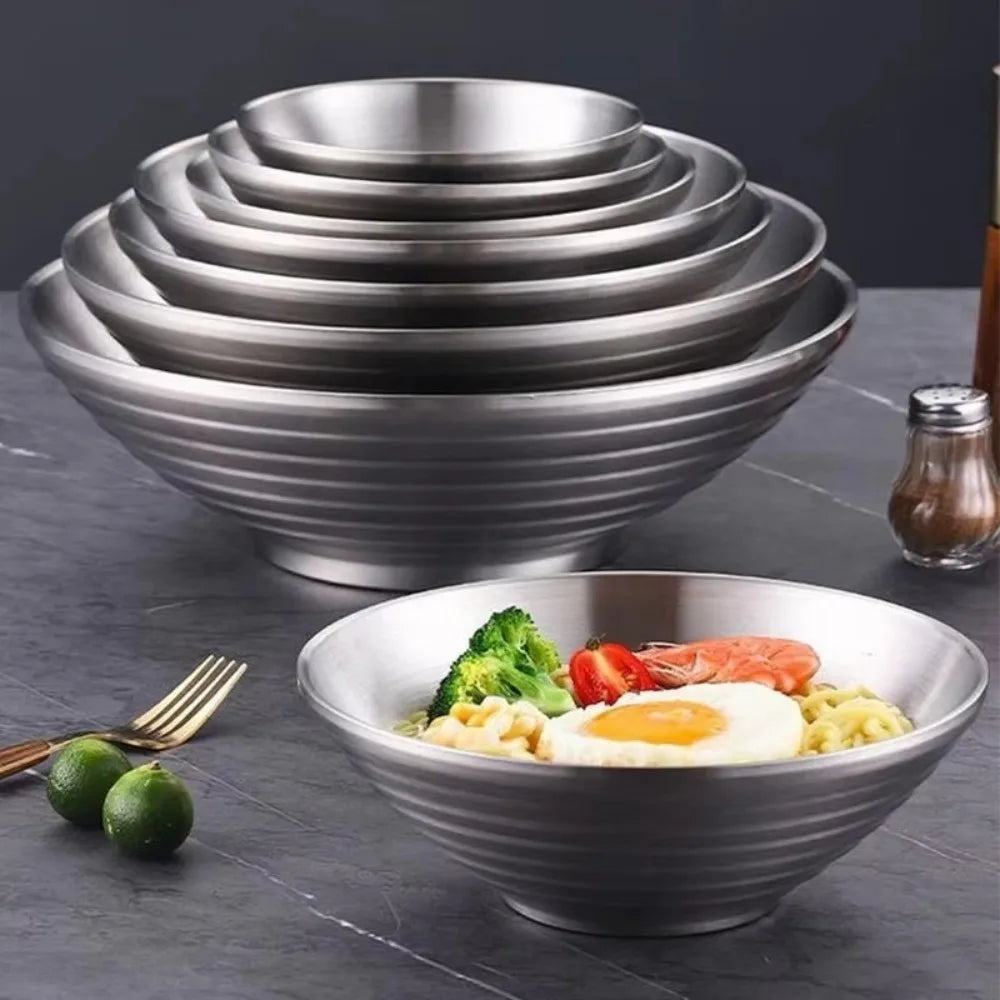 Large Double Layer Stainless Steel Ramen Bowl | Anti-Scald Design