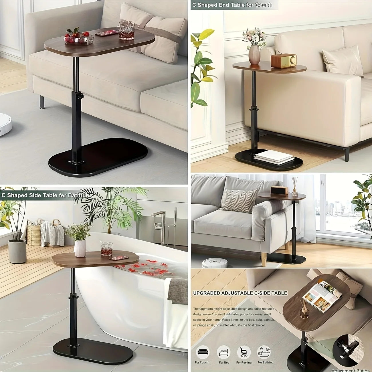 Mesa auxiliar de sofá portátil de altura regulable | Diseño de madera versátil