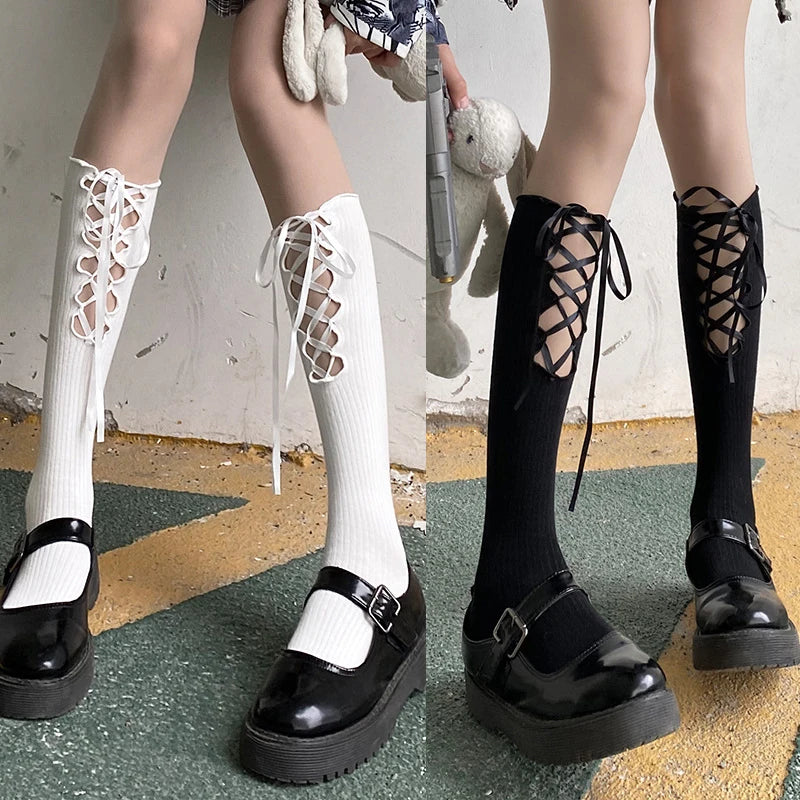 Stylish Women's Black Middle Tube Socks | Trendy Summer Crew Socks