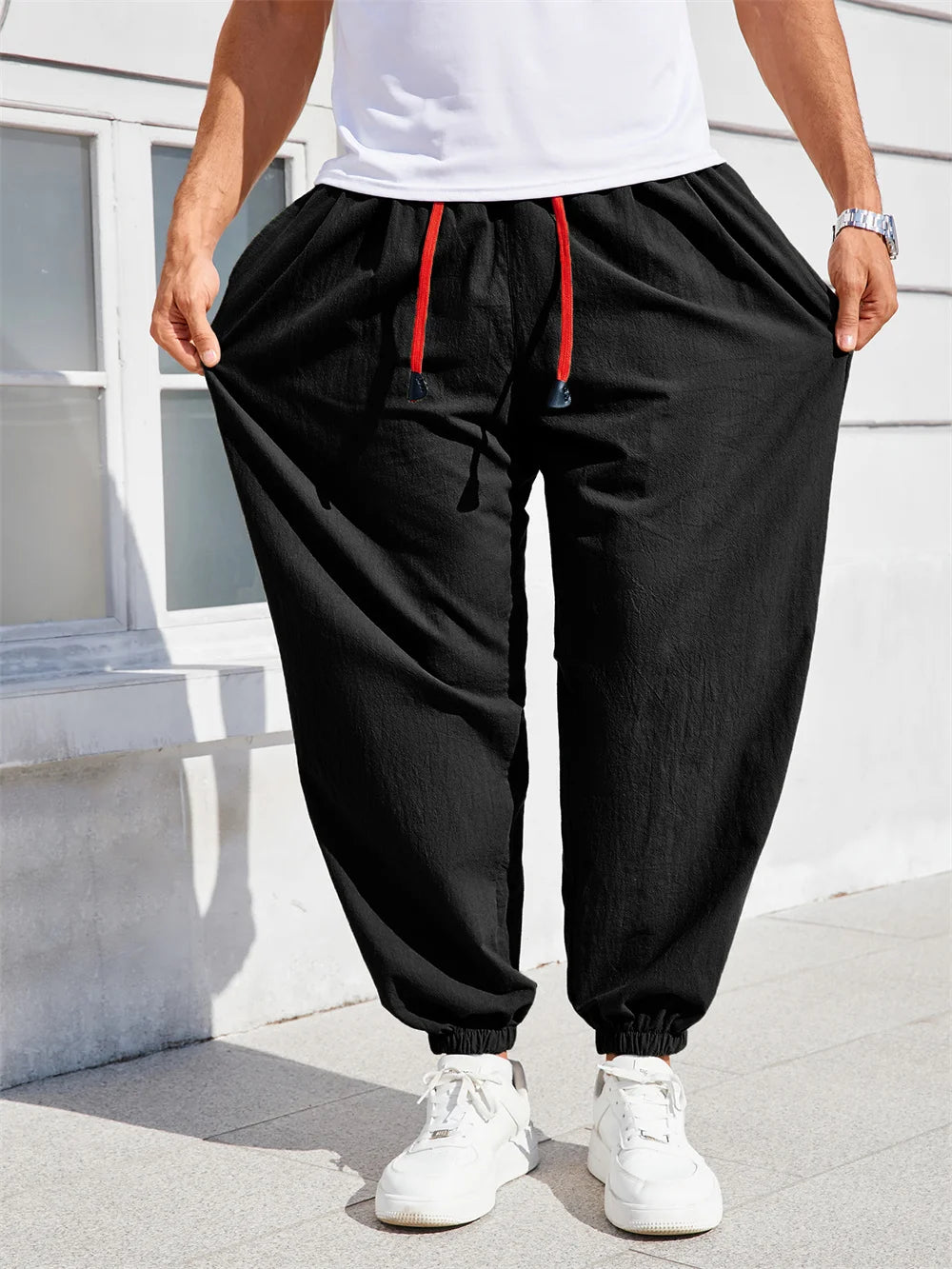 Men's Loose Fit Harem Pants | Cozy Cotton-Linen Lounge Joggers