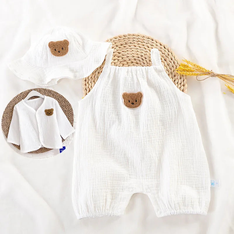 3Pcs Muslin Baby Jumpsuit Set | Stylish Summer Outfit for Kids