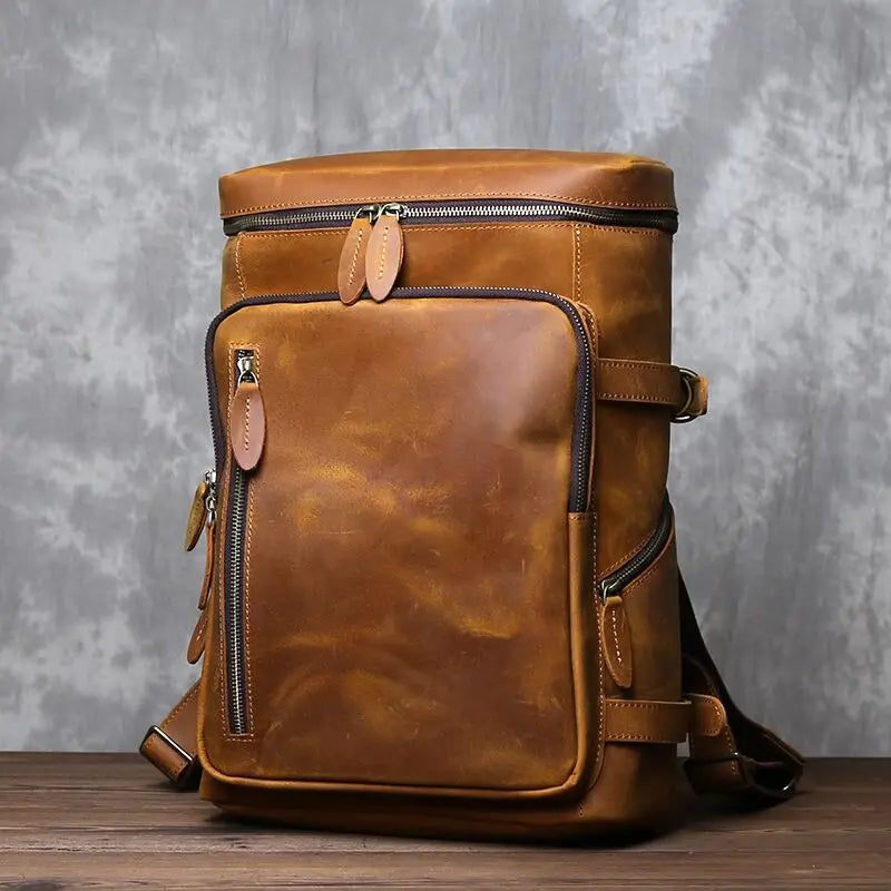 Retro Leather Vertical Backpack | Large Capacity Travel Bag for Men