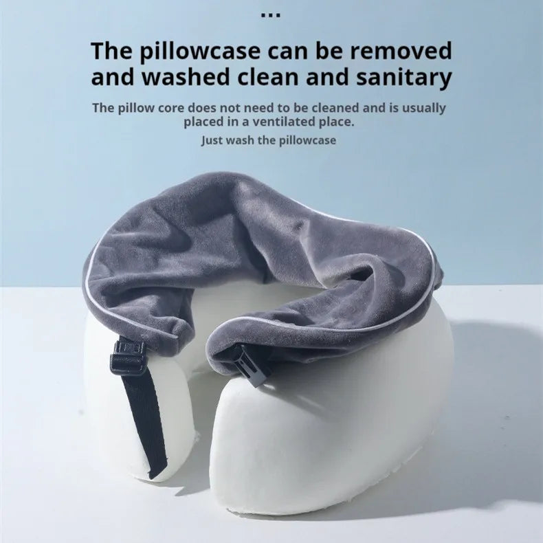 Portable U-Shaped Memory Foam Travel Pillow with Soft Fleece Cover — Airplane Neck Support Cushion for Comfortable Sleep On-The-Go