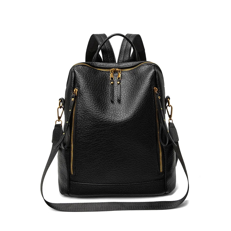 Vintage Leather Backpack | Large Capacity Travel Rucksack for Women