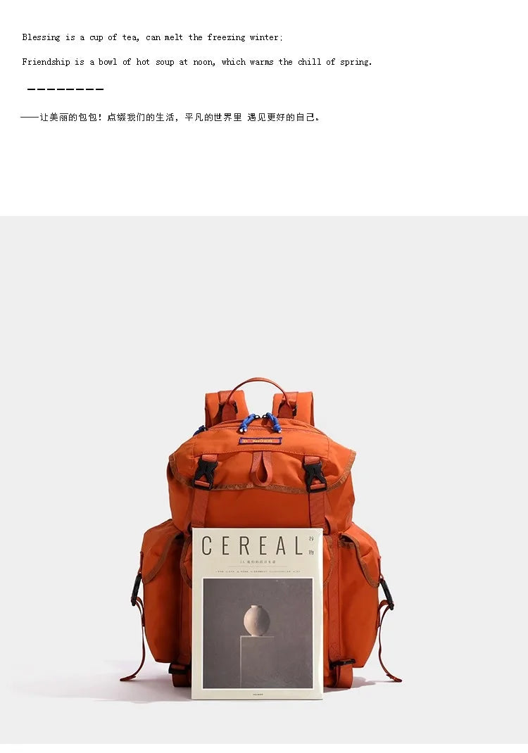 Unisex Casual Orange Nylon Waterproof Backpack | Large Capacity
