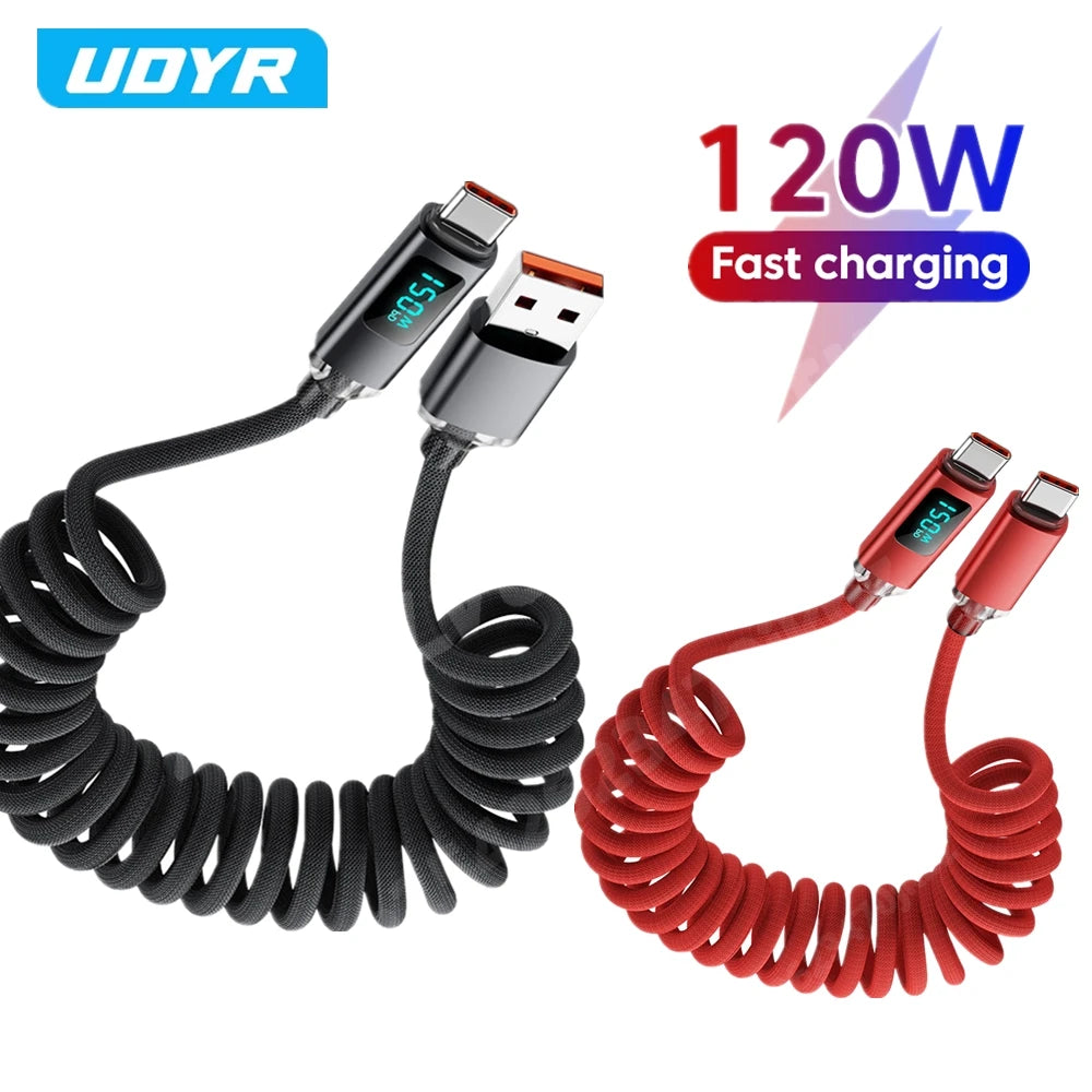120W Fast Charging Retractable Cable | USB A to Type C Charger