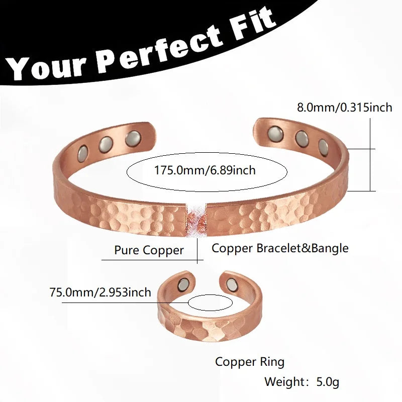 Magnetic Pure Copper Bracelet | Vintage Rose Gold Cuff Bangle