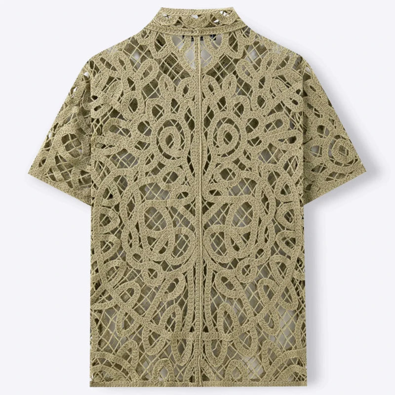 Men's Vintage Floral Embroidery Crochet Knit Shirt | Casual Summer Style