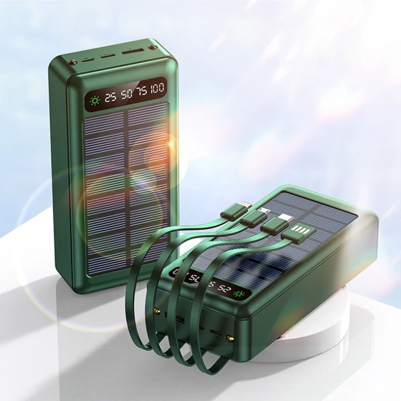 50000mAh Solar Power Bank with Built-In Cables for Outdoor Trips