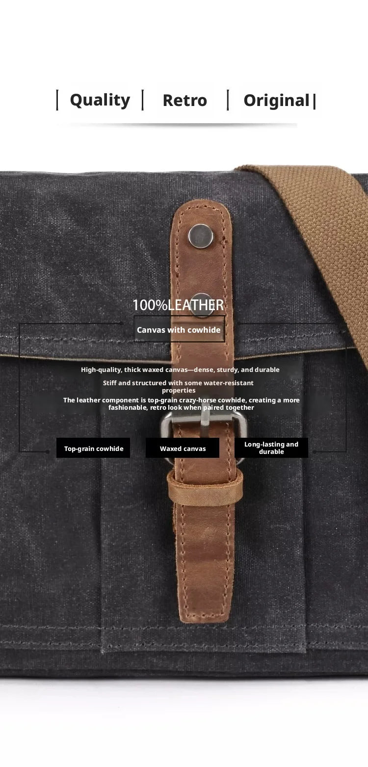 Vintage Waxed Canvas Crossbody Bag | Water-Resistant Casual Satchel