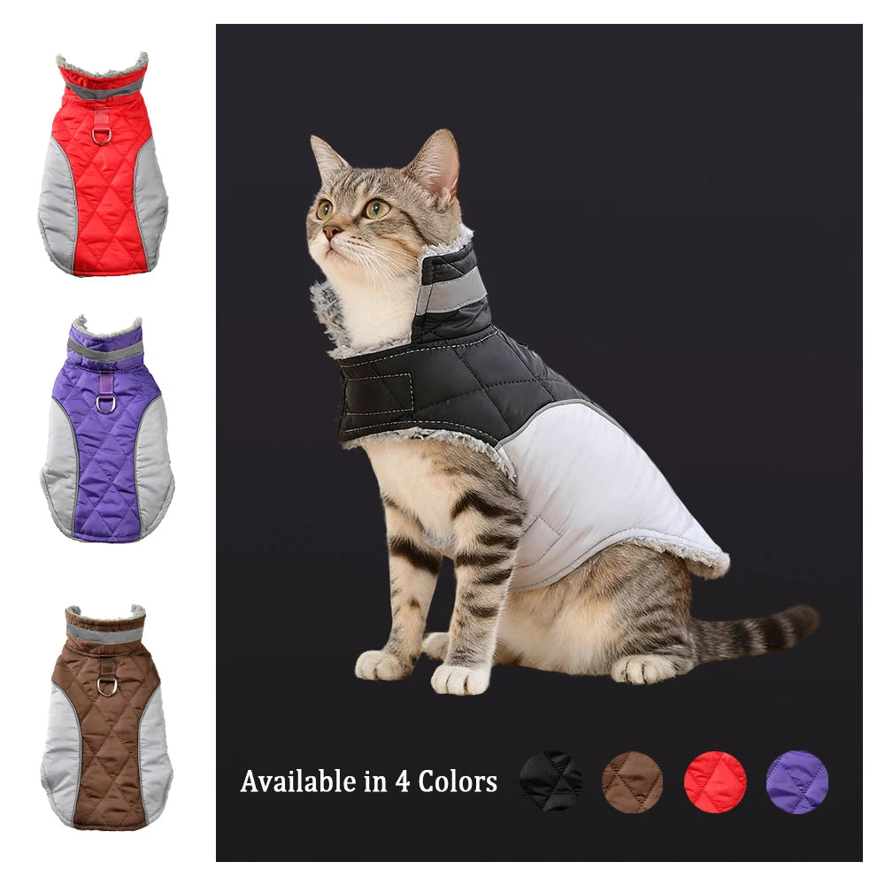 Chaqueta reflectante cortavientos para mascotas | Abrigo cálido de forro polar para gatos