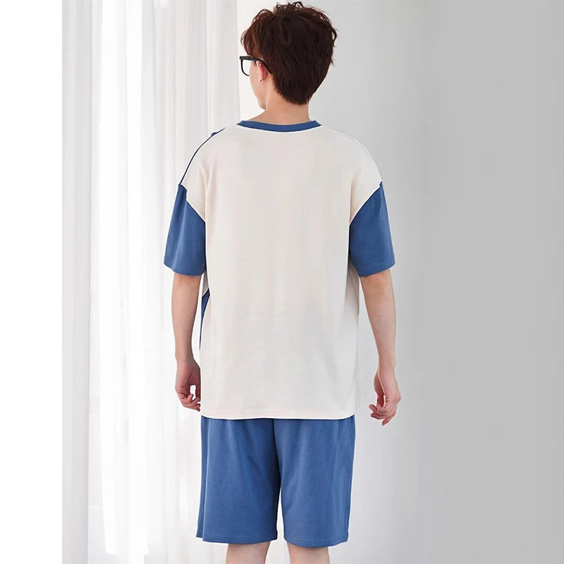Men's Grey Plaid Short-Sleeved Pajamas | Comfortable Casual Sleepwear