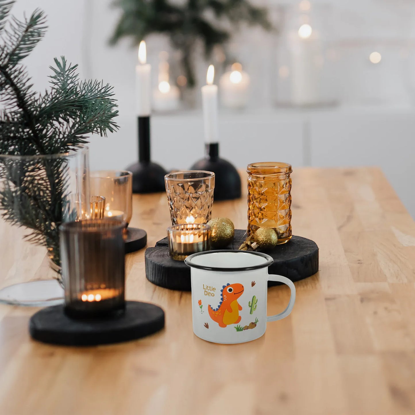 Dinosaur Cartoon Enamel Mug | Fun Heat-Resistant Camping Cup