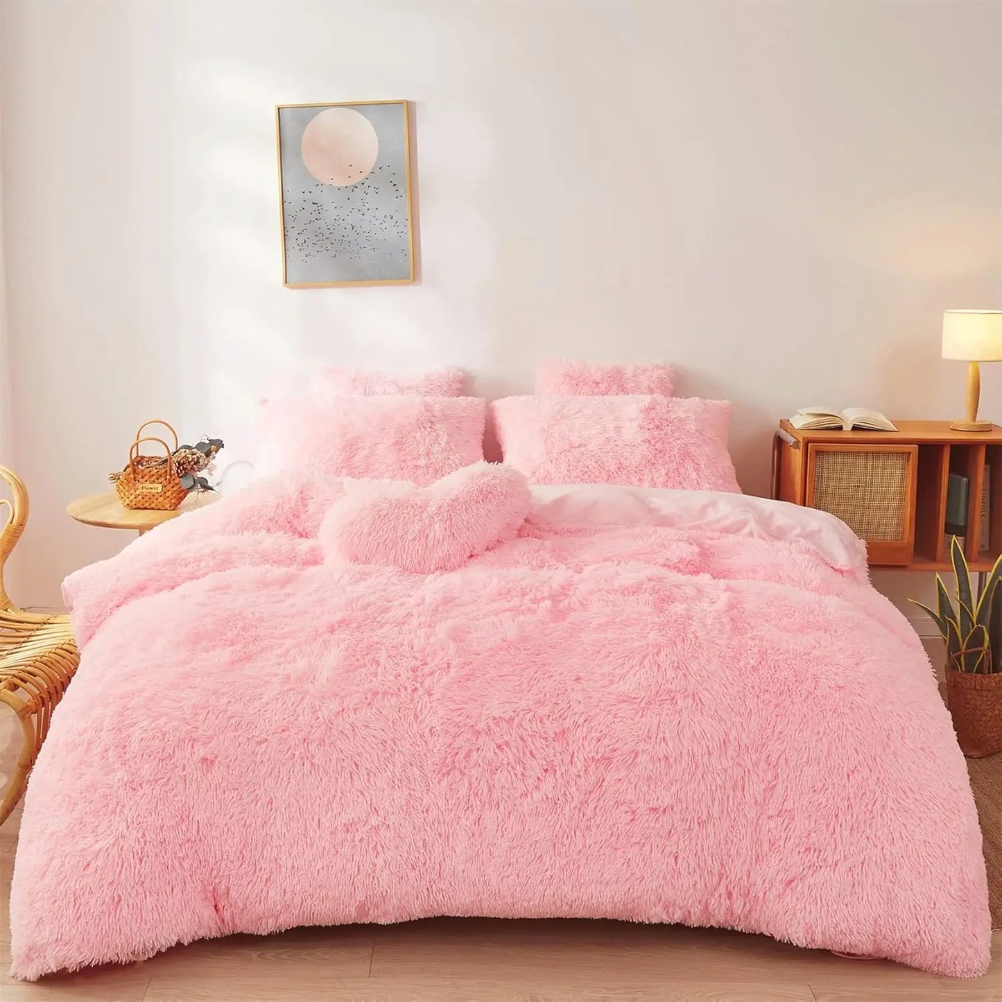 Pink Faux Fur Queen Comforter Set | Luxe Ultra Soft Bedding
