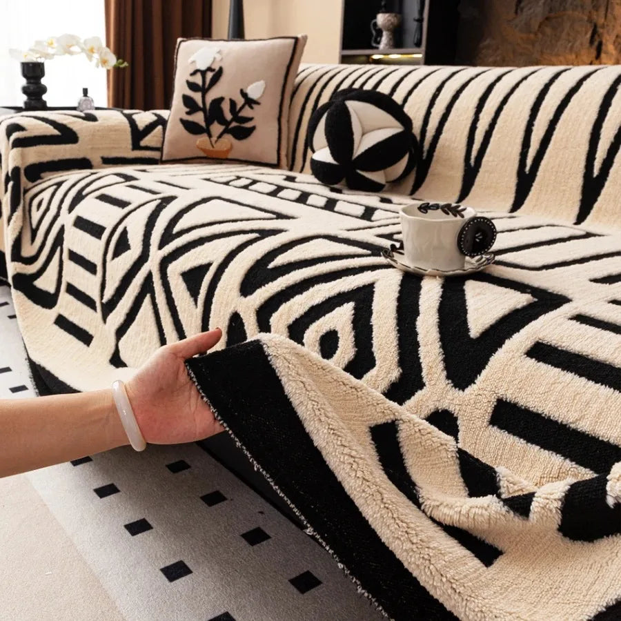 Bohemian Jacquard Fleece Sofa Towel | Cozy Blanket for Living Room