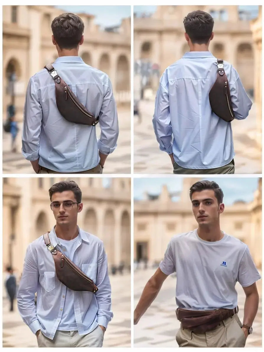Men's RFID Anti-Theft Genuine Leather Sling Bag | Versatile Travel Pack