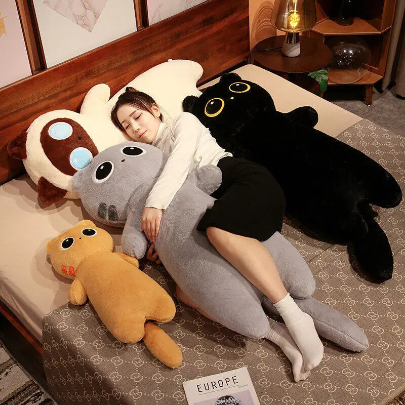 Kawaii Siamese Cat Plush Toy | Long Oblong Nap Pillow for Kids