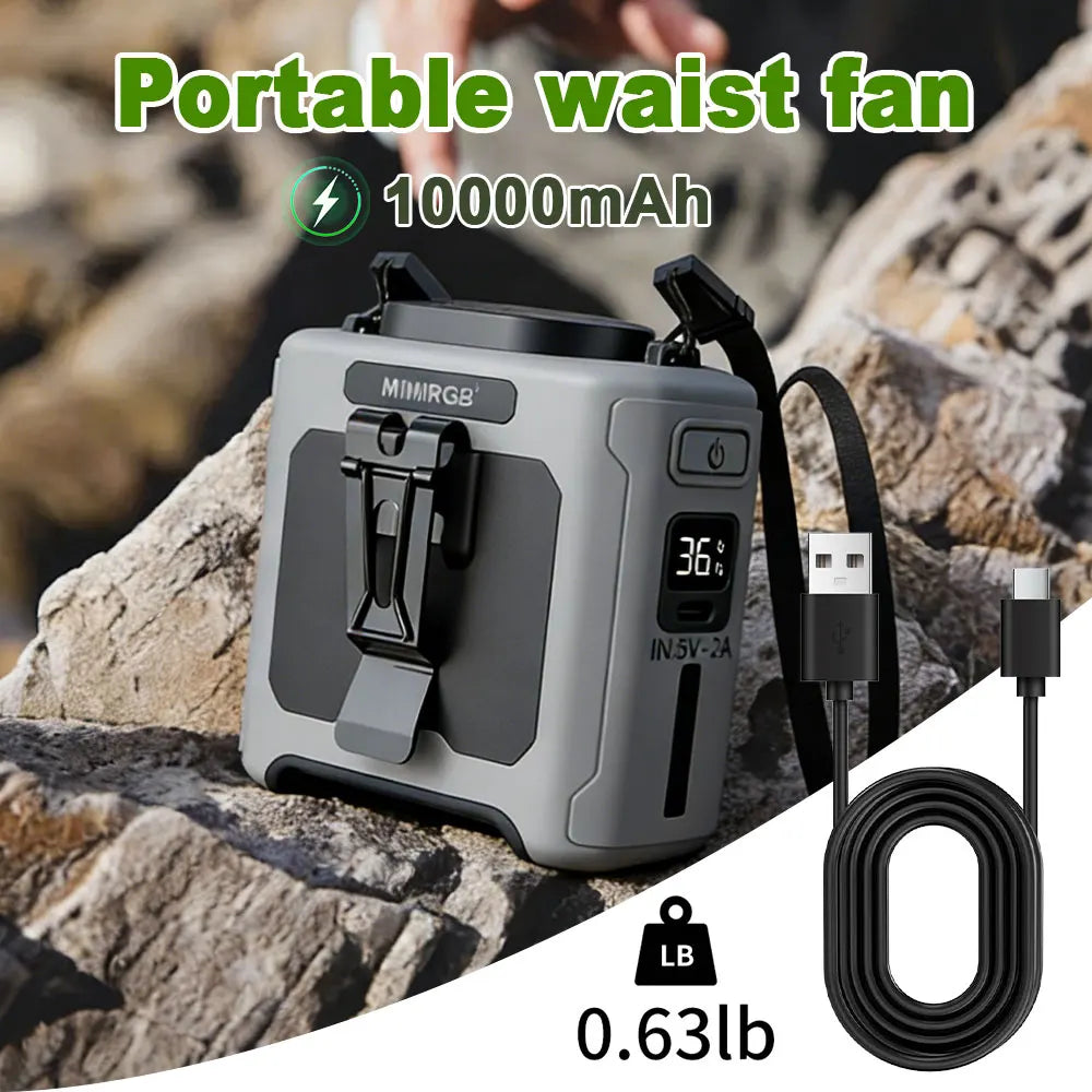 10000mAh Wearable Waist Fan | Hands-Free Cooling for Outdoor Use