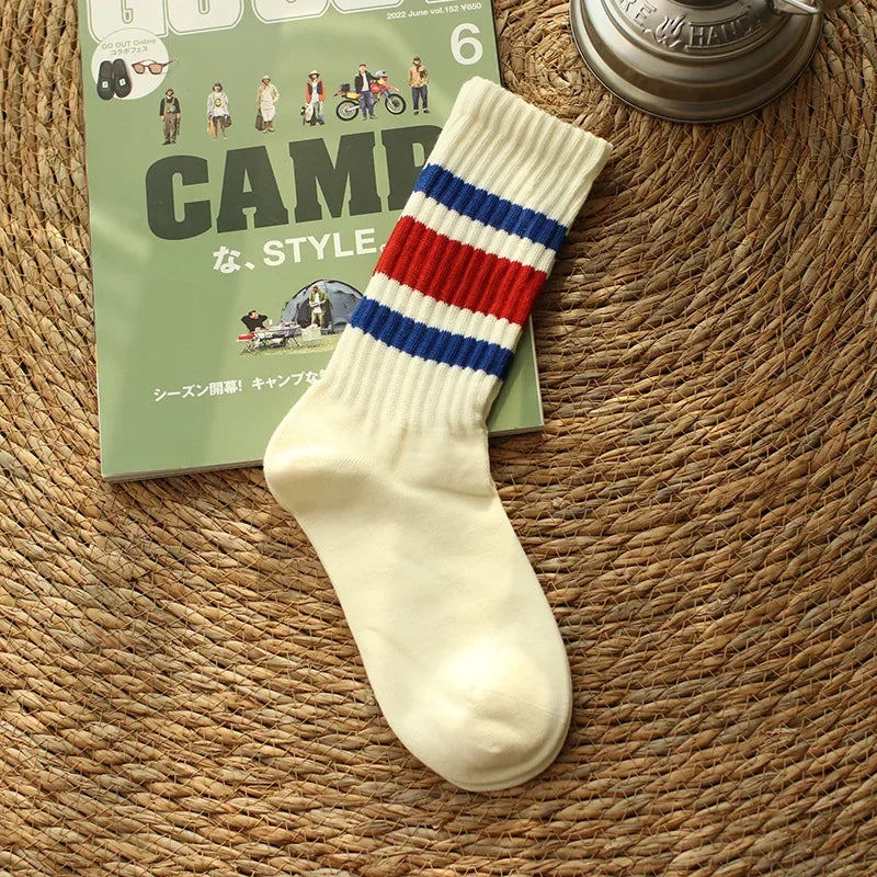 Vintage Striped Medium Tube Socks | Unisex Terry Sports Socks