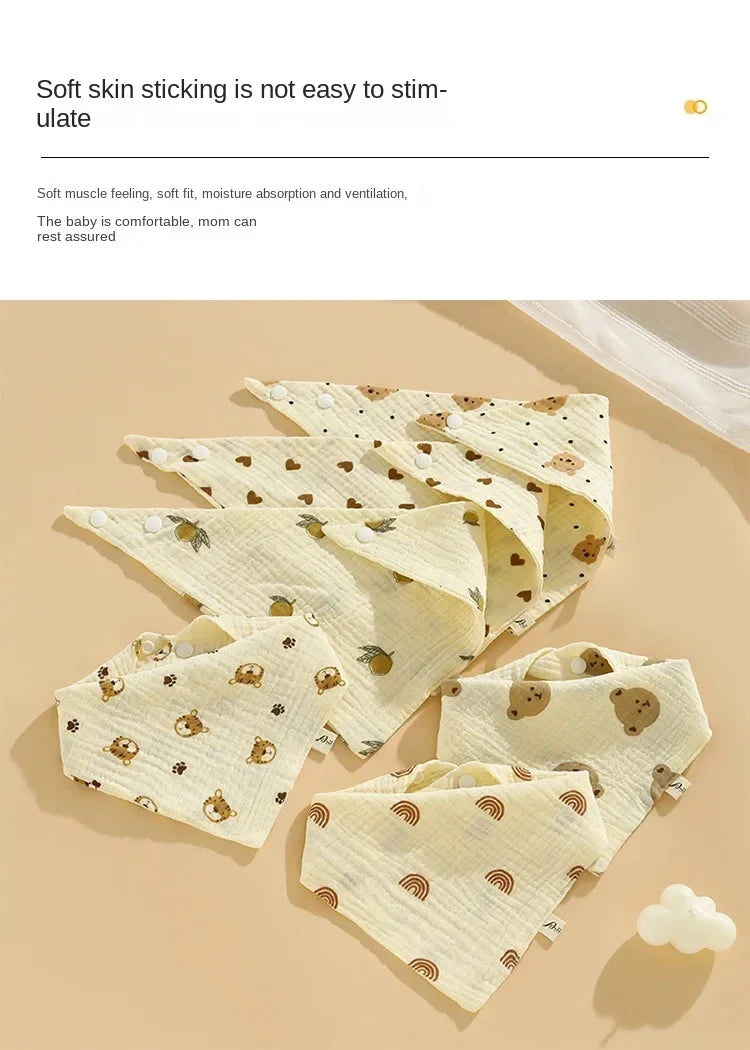 5pcs Soft Cotton Baby Muslin Bibs | Stylish & Durable Drool Cloths