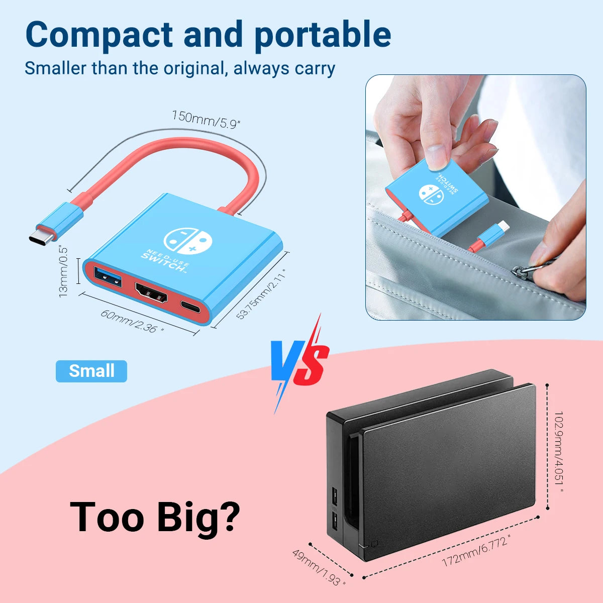 3 in 1 USB C Hub | HDMI 4K & PD 100W Fast Charging Docking Station