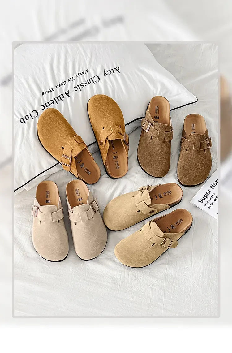 Cow Suede Cork Mules Slippers for All Seasons | Comfortable Clogs