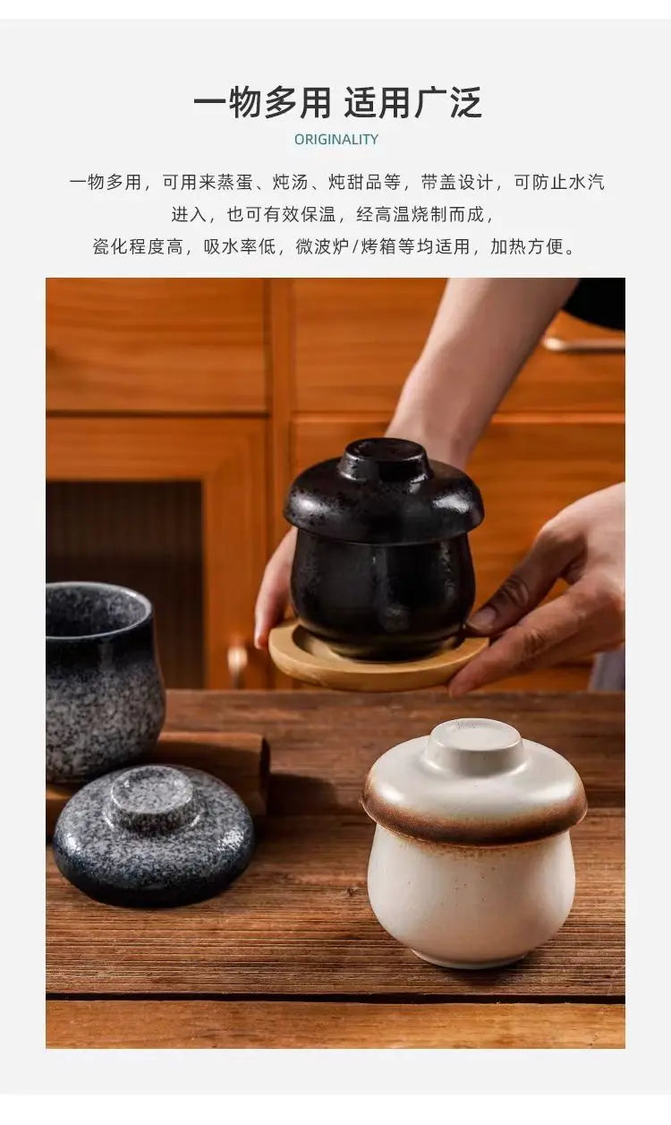 Japanese Ceramic Small Stew Pot Set | Creative Tableware for One