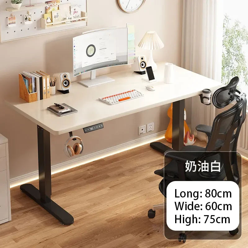 Electric Height Adjustable Solid Wood Computer Desk for Home & Office