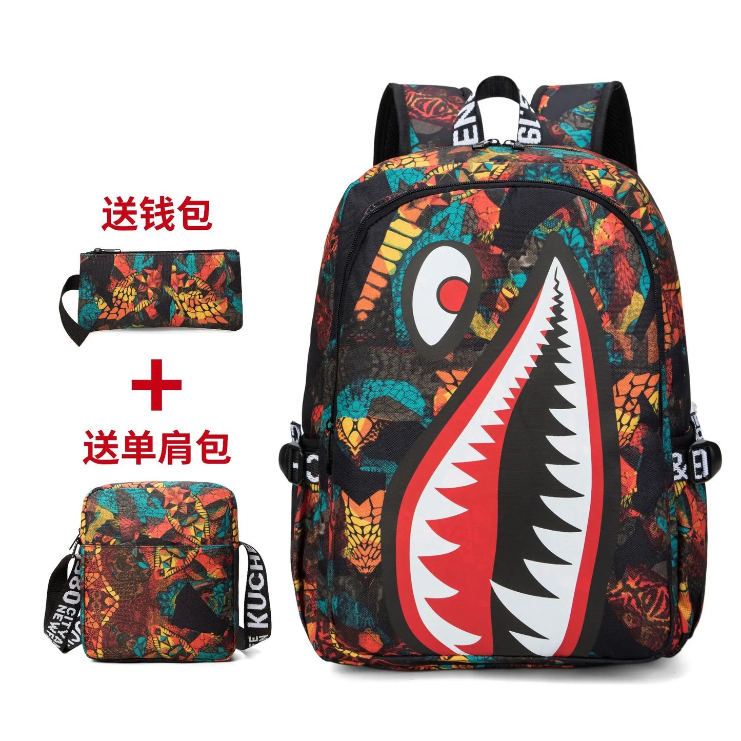 Cartoon Shark Print Backpack | Fun Rucksack for Kids