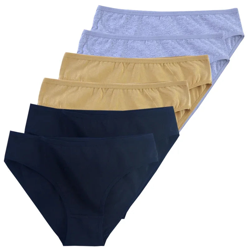 6pcs Women's Soft Cotton Middle-Waisted Briefs | Comfortable Underwear