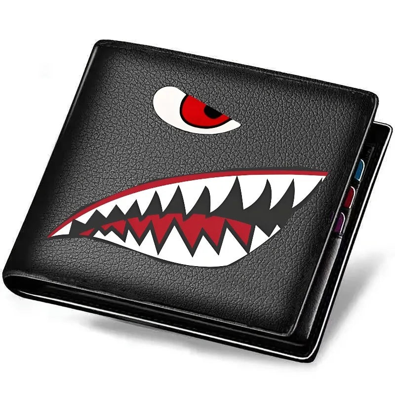 Men's Black Faux Leather Wallet | Shark Mouth Design Slim Holder