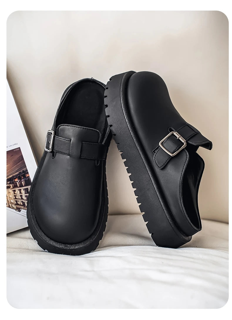 Men's Casual Leather Half Slippers | Non-Slip Summer Clogs