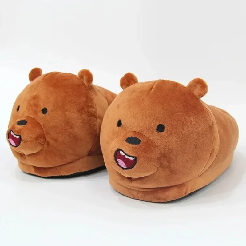 Cute Plush Fleeces-Lined Winter Bear Cartoon Slippers