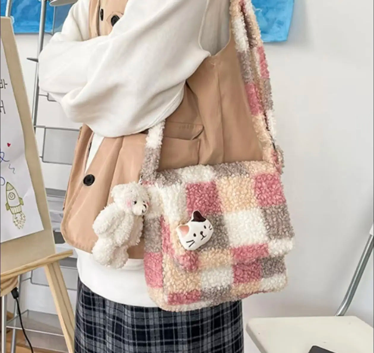 Bolso cruzado de cuadros escoceses para mujer | Bandolera informal elegante