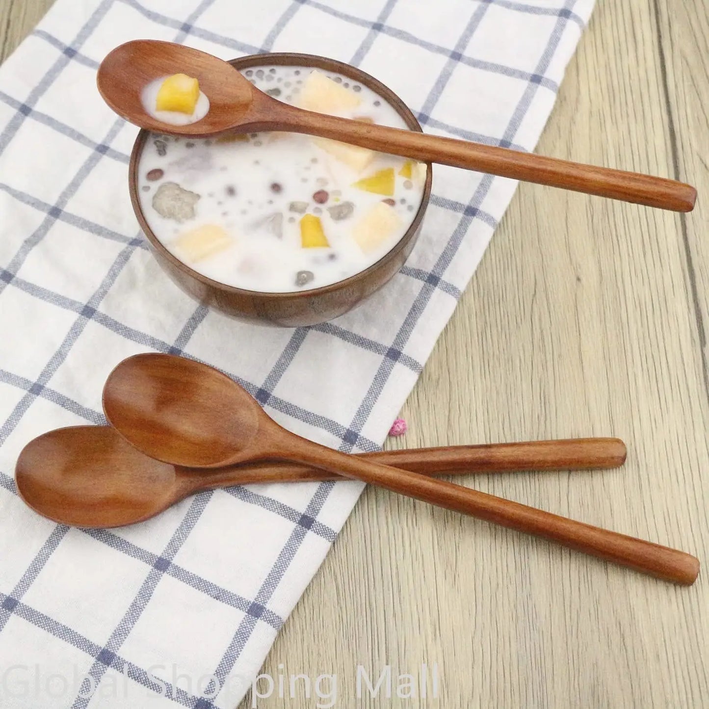 Cucharas de Sopa de Madera Ecológicas | Juego de 6 Utensilios de Mango Largo