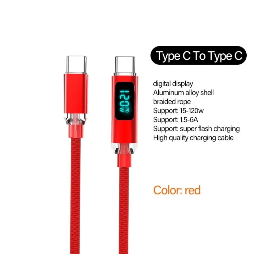 120W USB A to Type C Fast Charging Cable with LED Display