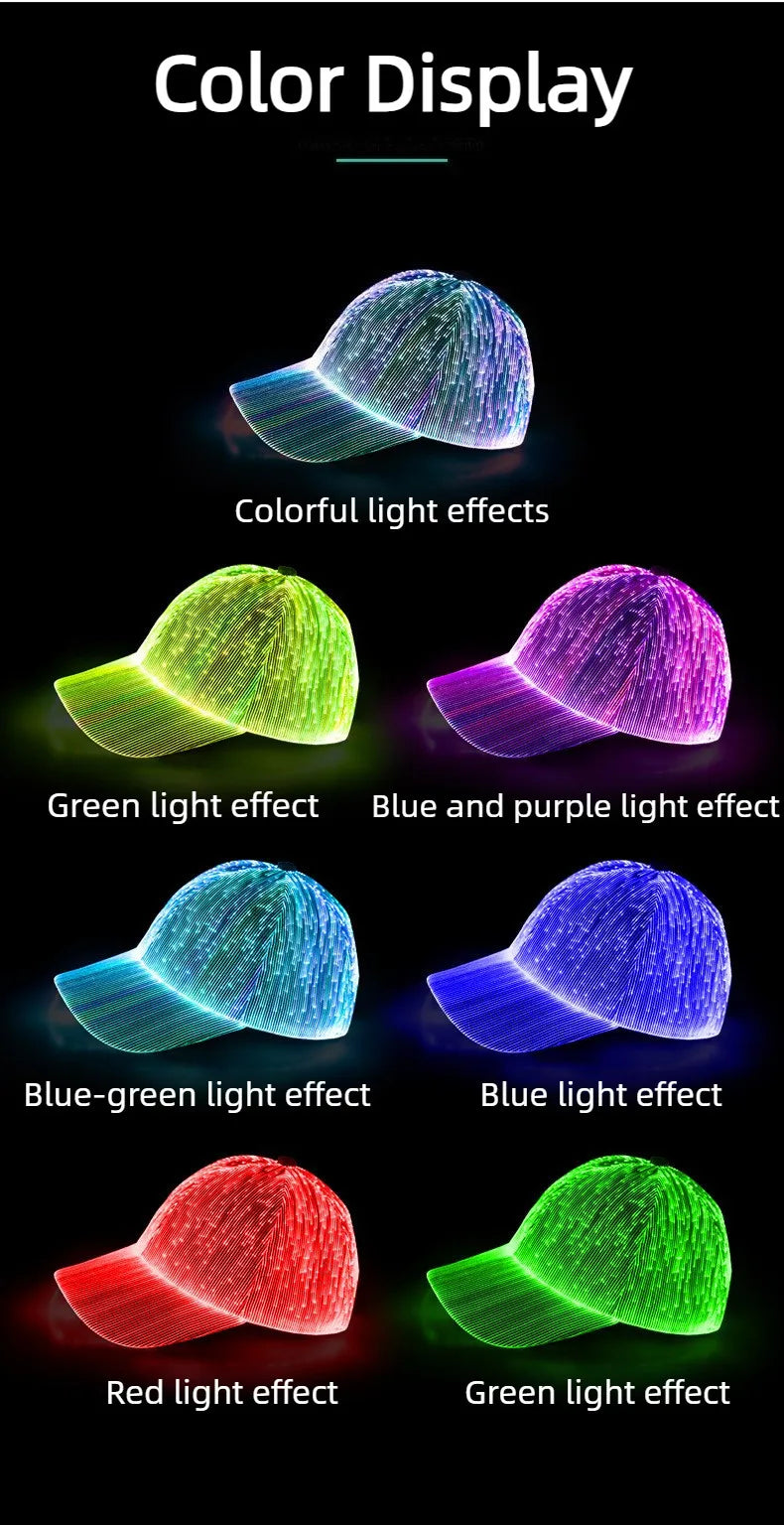 LED Fiber Optic Baseball Cap | Glowing Hip-Hop Hat for Parties
