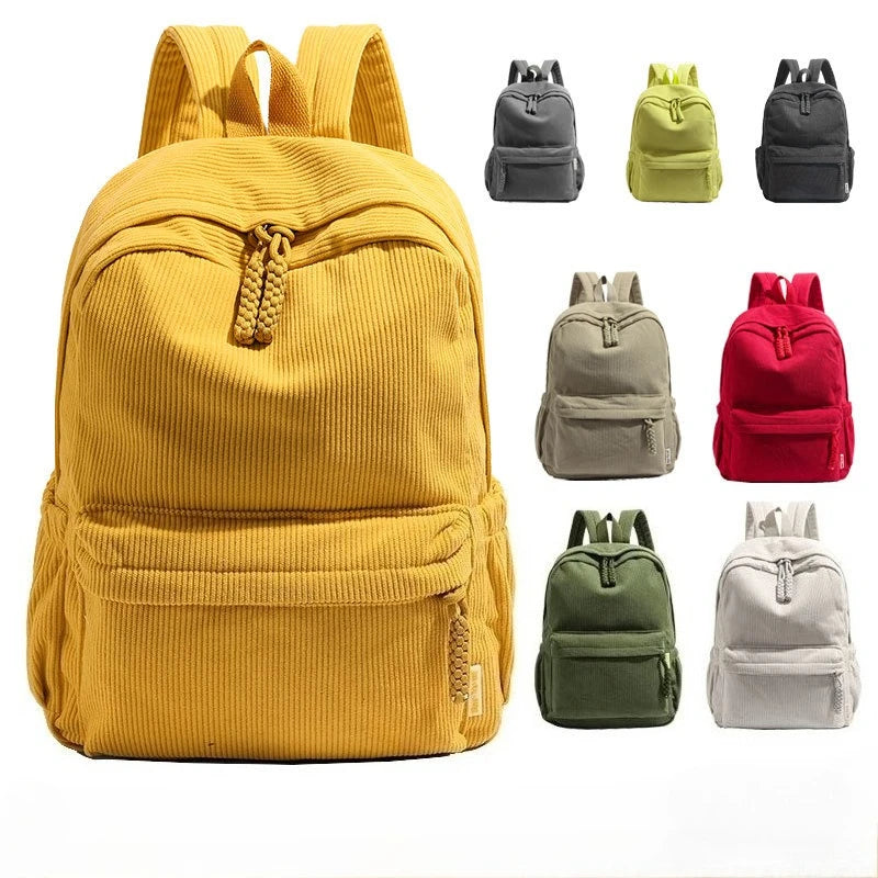 Stylish Neutral Corduroy Backpack | Versatile Large Capacity Daypack