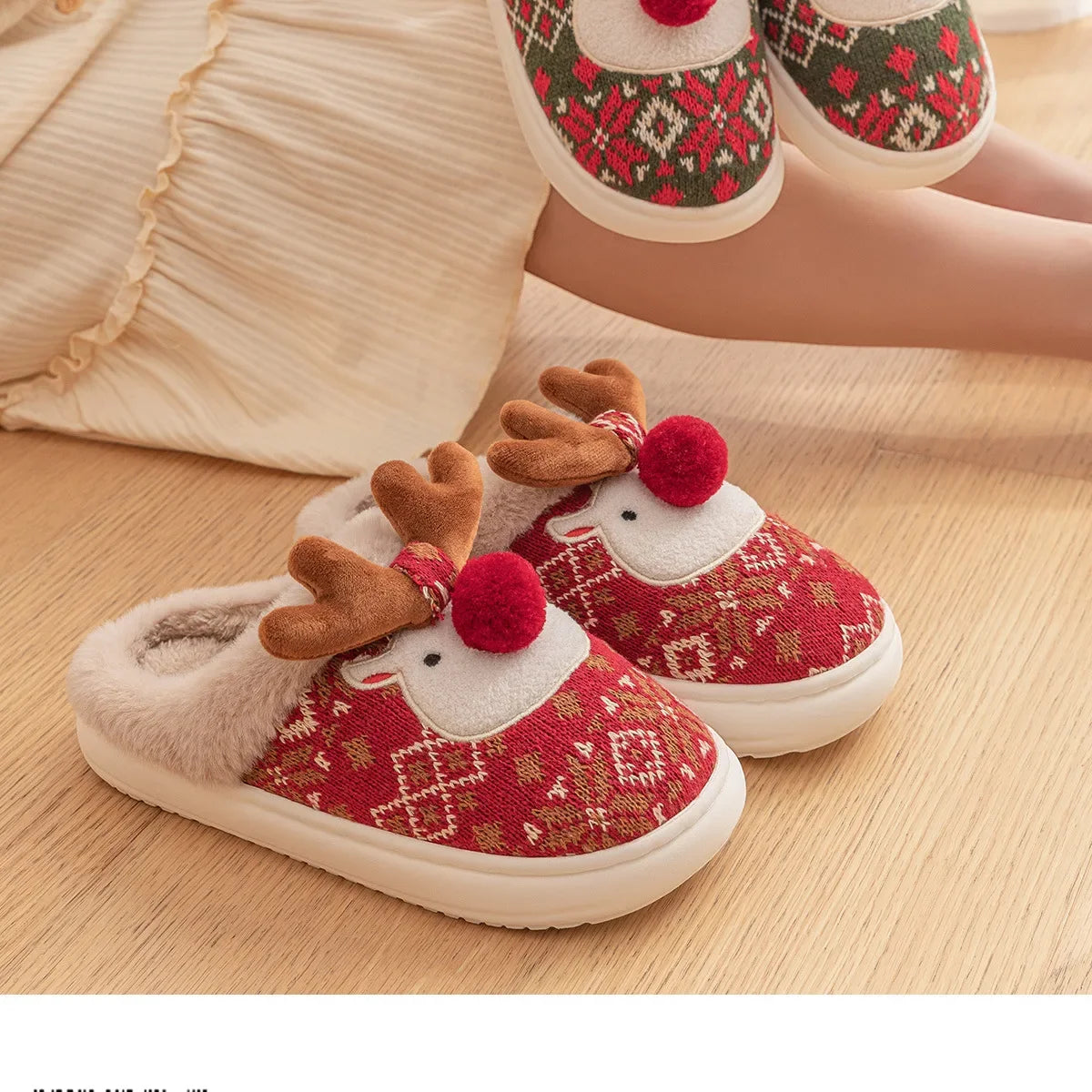 Cozy Winter Cartoon Deer Plush Slippers | Warm Indoor House Shoes