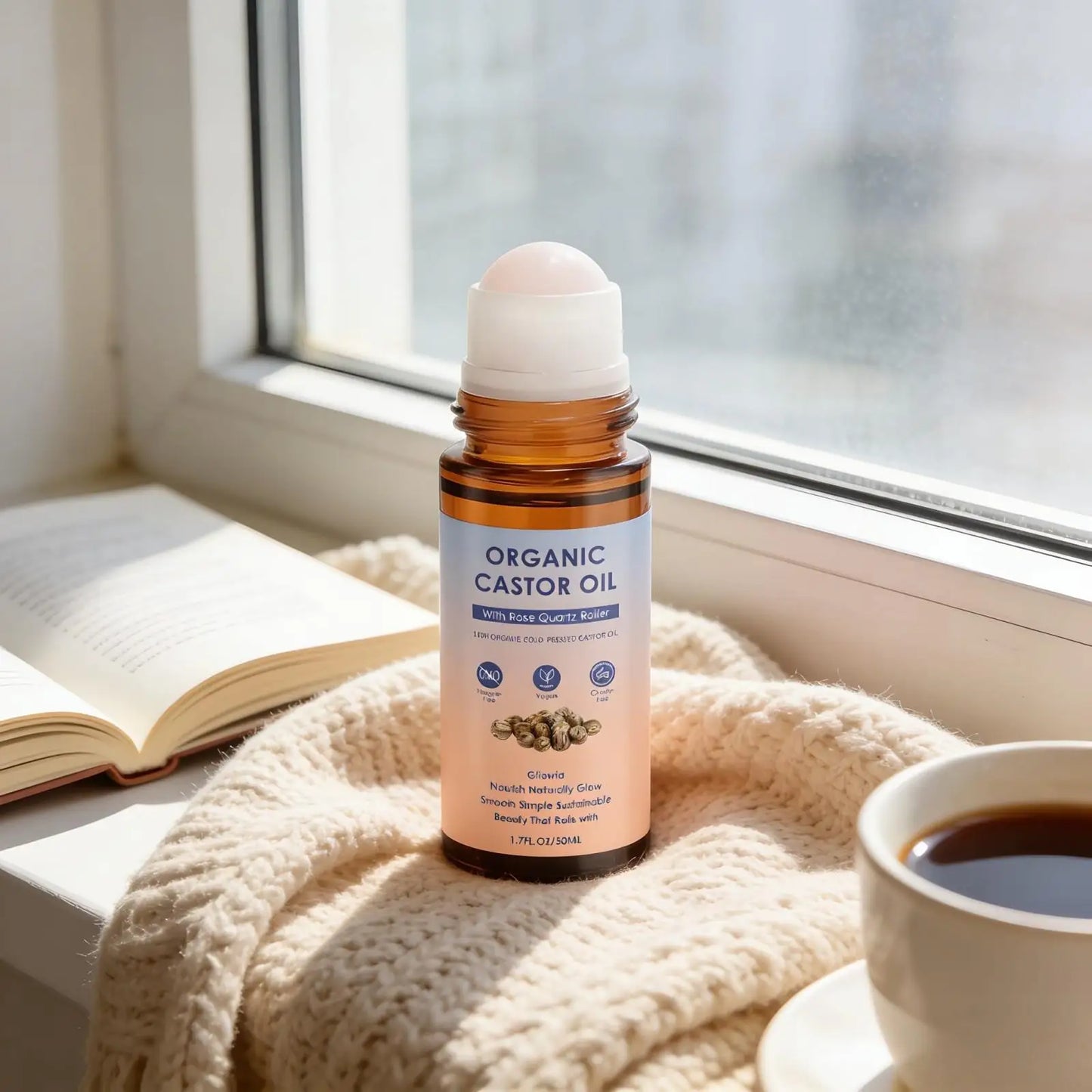 Natural Organic Castor Oil with Rose Quartz | Moisturizing Roll-On