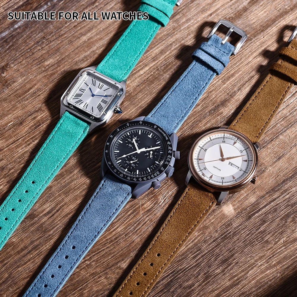 Vintage Suede Leather Watch Strap | Quick-Release Double Layer Band