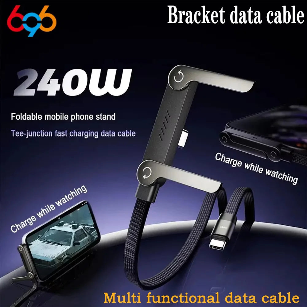 240W Fast Charging Cable & Foldable Phone Holder - 2-in-1 Design