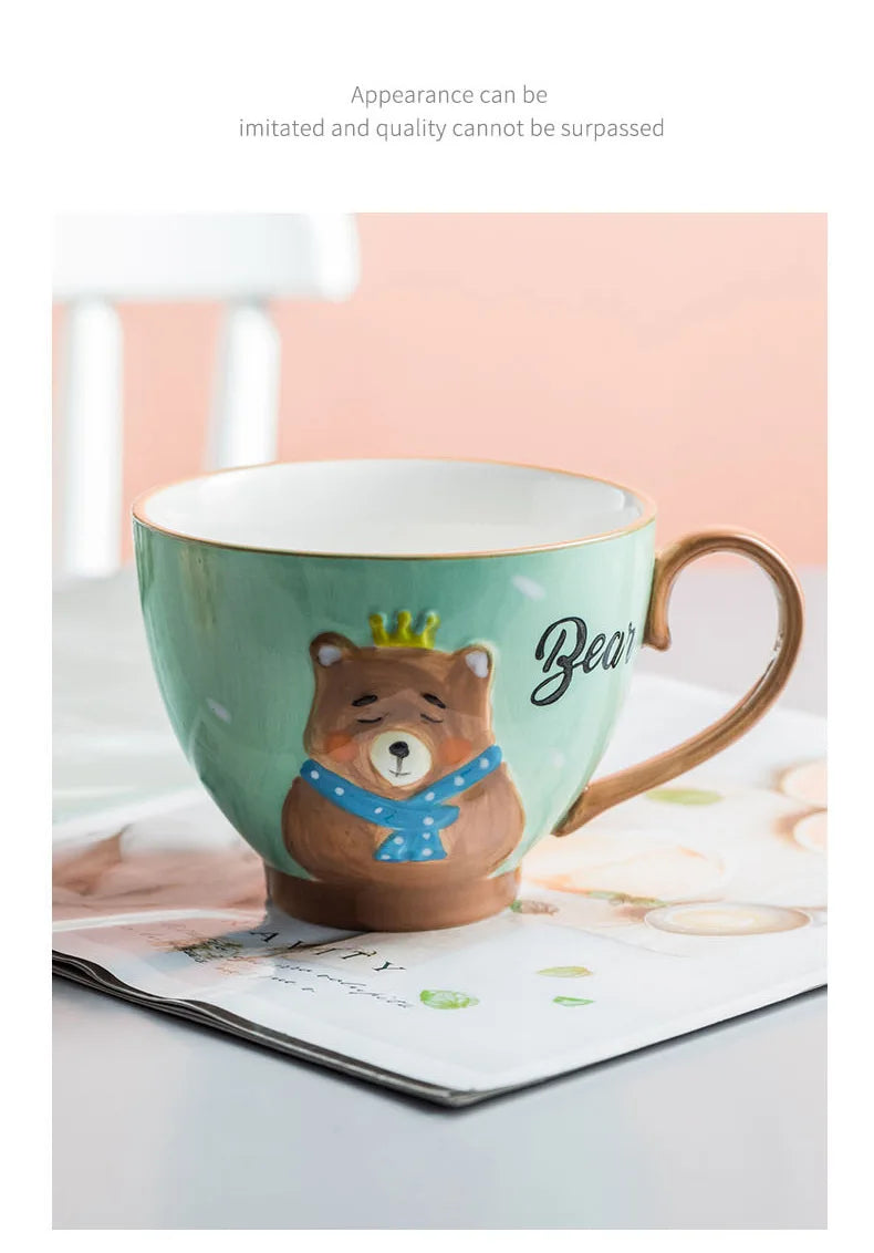 Cute Cartoon Dinosaur & Cat Ceramic Mugs | Fun Breakfast Cups