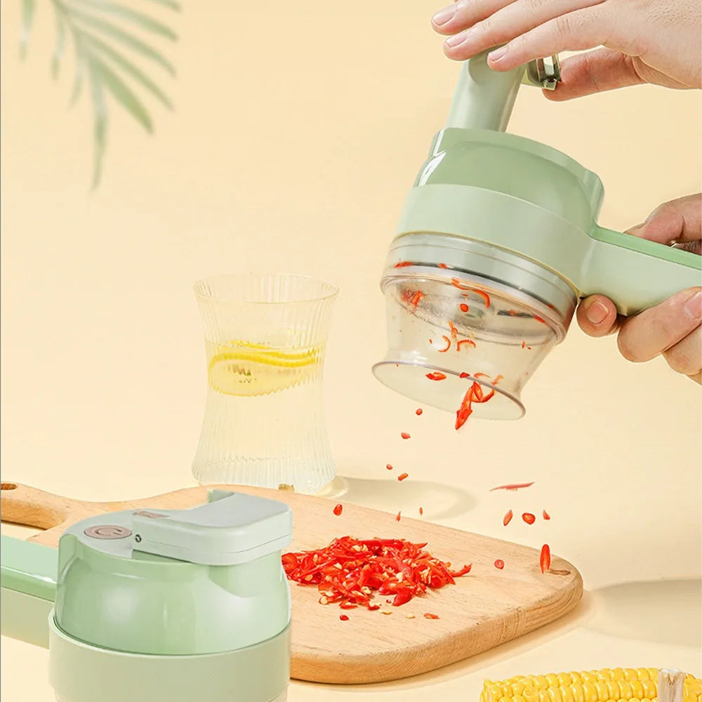 4-in-1 Electric Garlic Mincer & Vegetable Cutter Set | Easy Clean