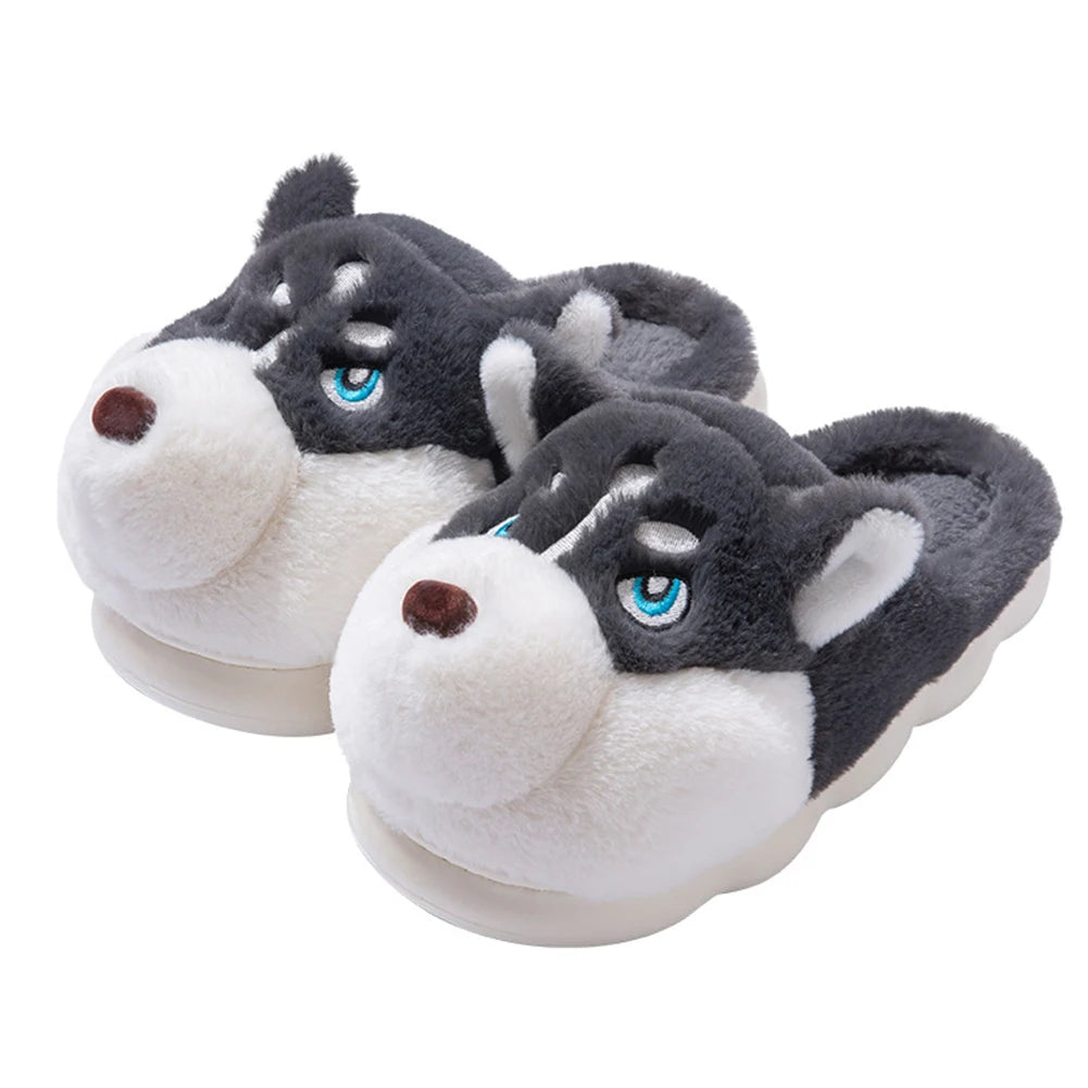 Cute 3D Husky Plush Slippers | Cozy Fuzzy Indoor Dog Shoes