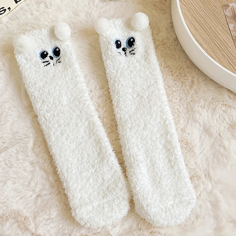Cute Women's Winter Fluffy Socks | Cozy Fuzzy Animal Crew Socks