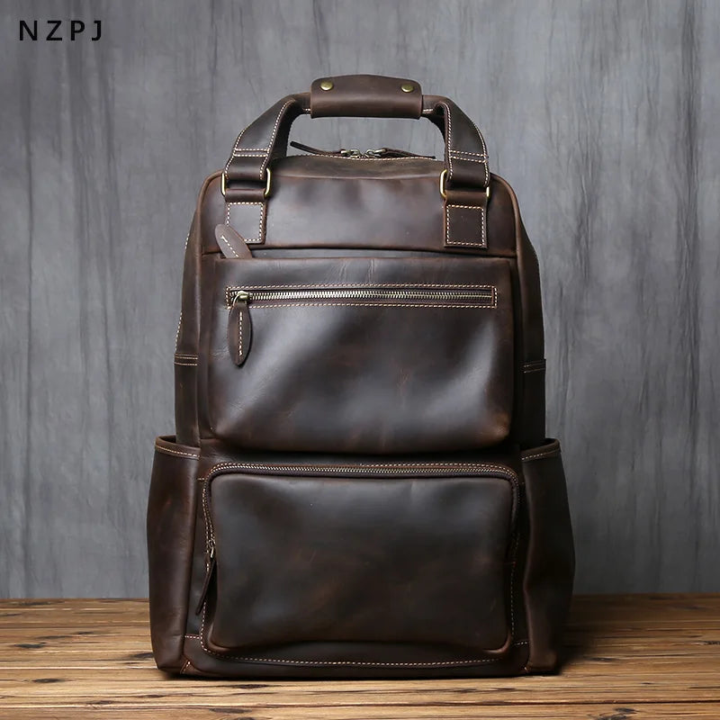 Large Capacity Retro Leather Men's Backpack for Travel & Work