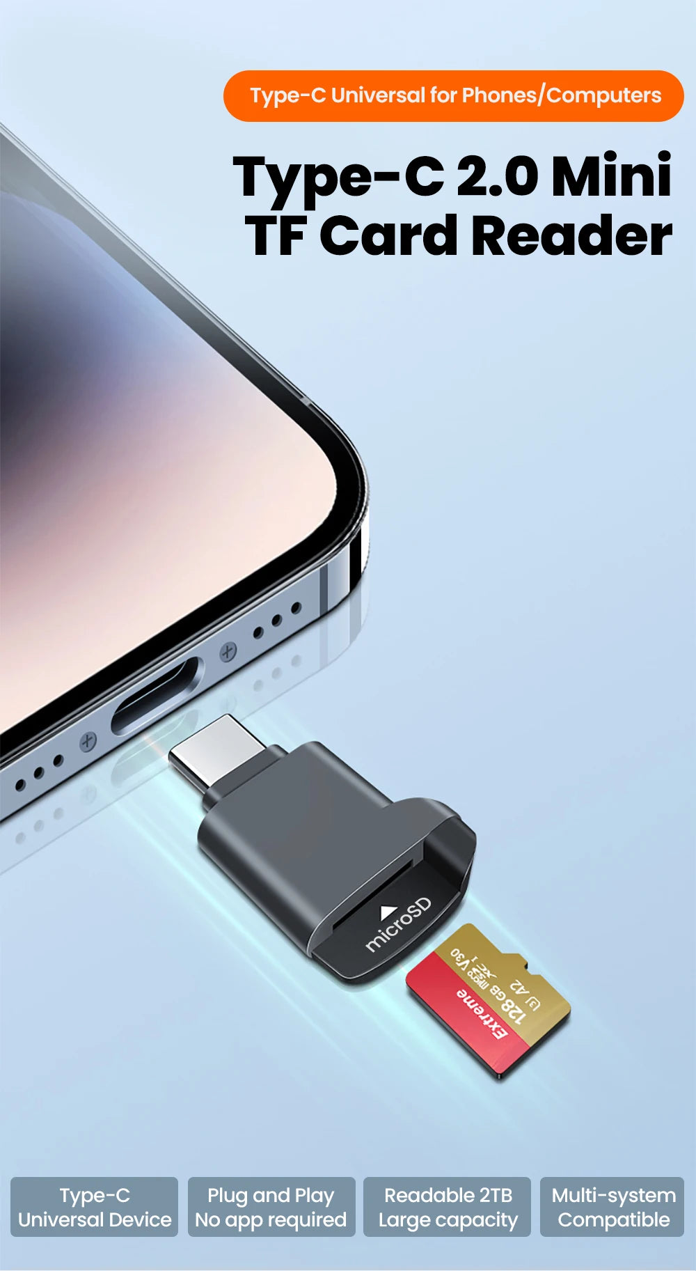 Type-C Mini TF Card Reader | Versatile External Storage Solution