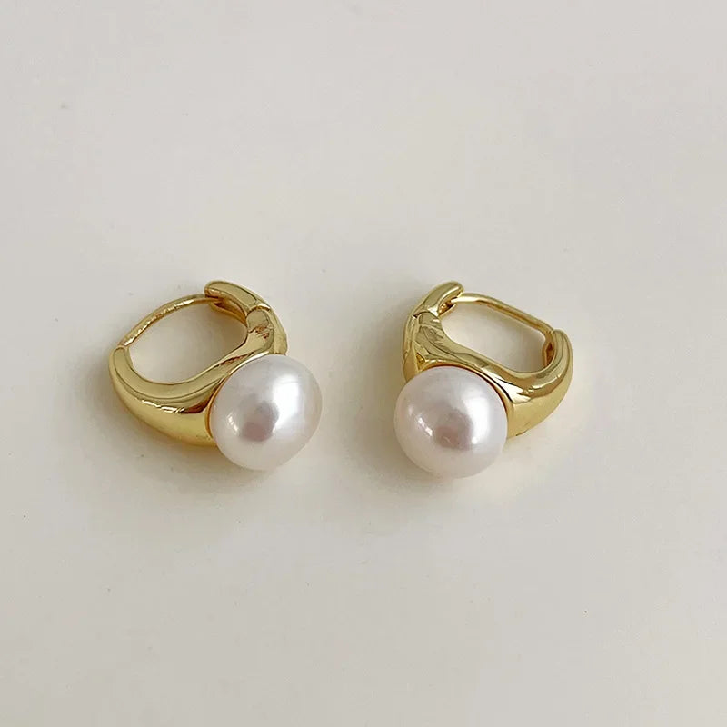 Minimalist Pearl Hoop Earrings for Women | Elegant Huggie Style
